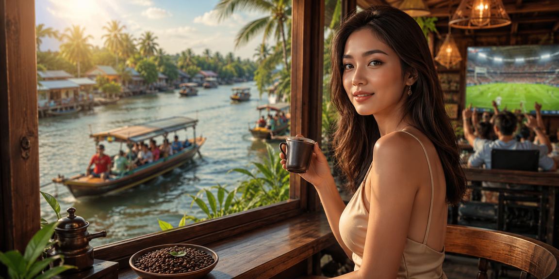 Khung cảnh vùng sông Mekong với người dùng trải nghiệm cá cược trực tuyến qua điện thoại